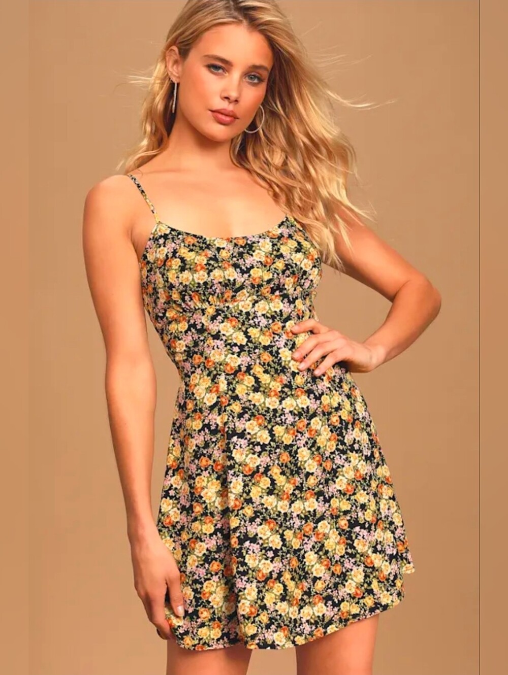 Lulus Born To Blossom Black Floral Print Mini Slip Dress Size Medium